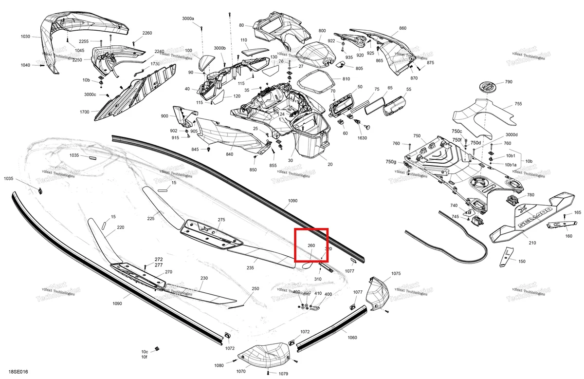 Деталь 291005886 (Правый задний подножка Anti Slip Mat Sea-Doo GTR 300 X (2026) (291005886)) на схеме узла 2025 Sea-Doo GTR - 300 - X - 24SA - Eclipse Black - Audio Body - System