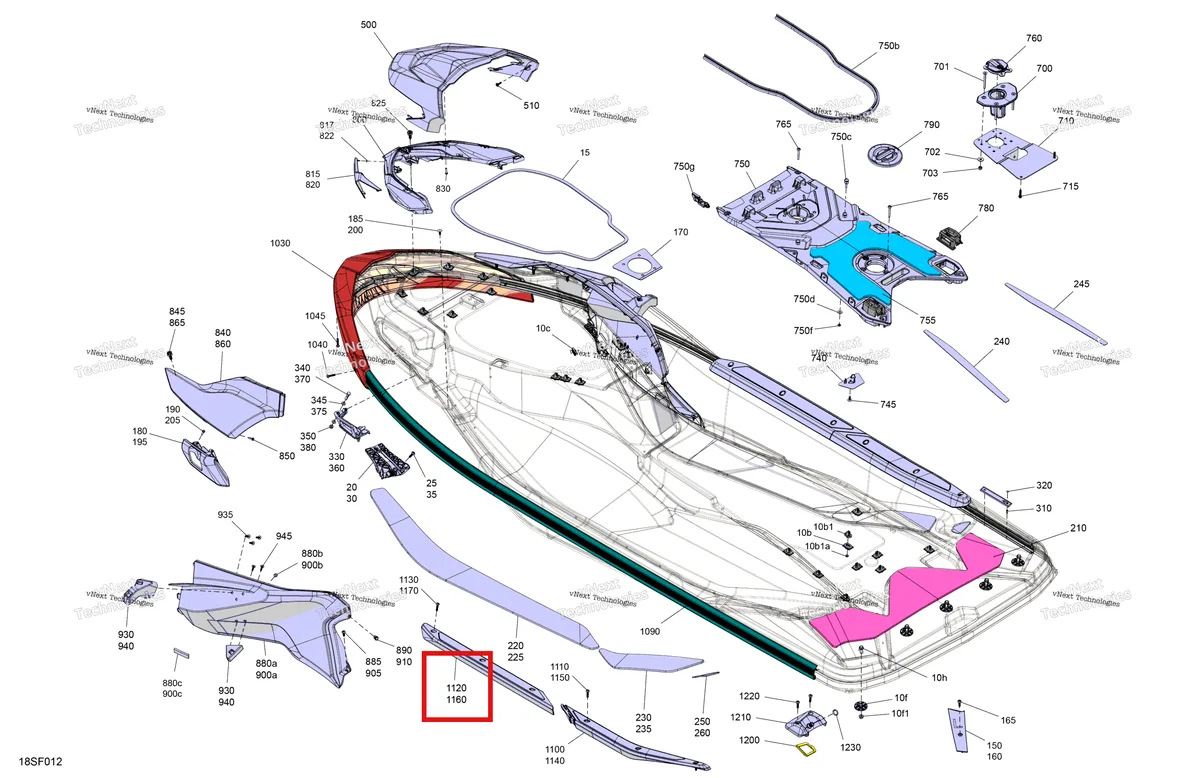 Деталь 291005907 на схеме узла 2026 Sea-Doo FISH PRO TROPHY - 170 - 19TB - Flint Grey - Audio Body - System