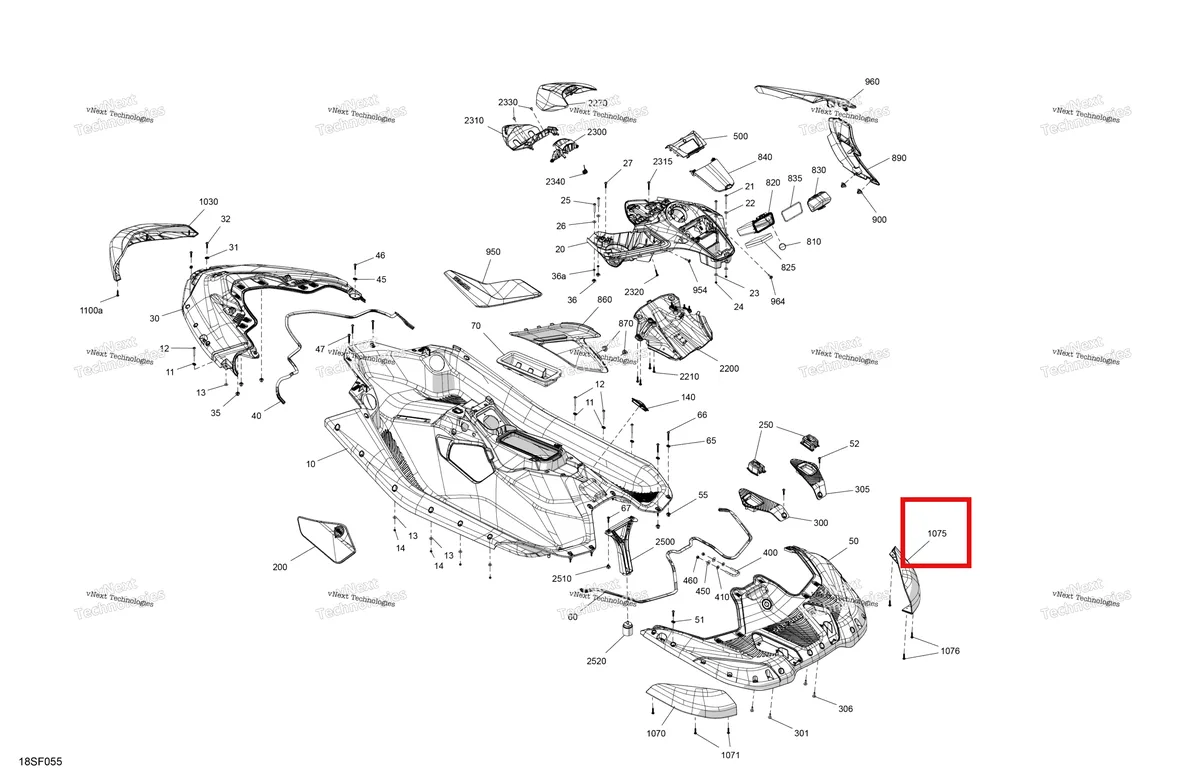 Схема применяемости: Правый задний бампер Sea-Doo Spark 900 ACE Base (2026) (291005945)