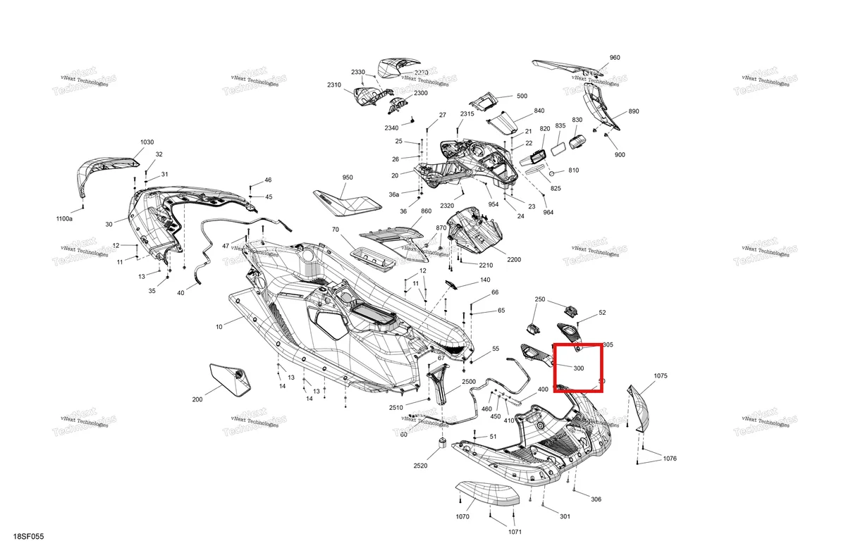 Схема применяемости: Левый LINQ опора Sea-Doo Spark 900 ACE Base (2026) (291005979)
