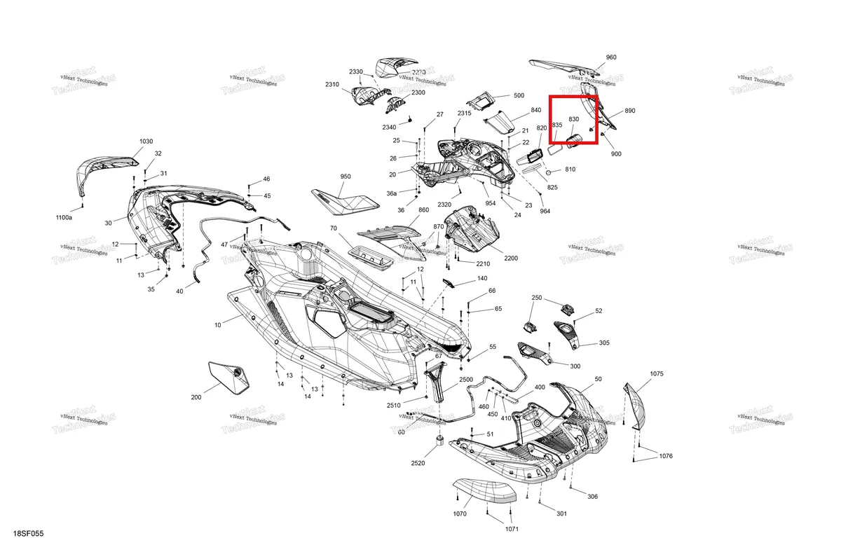Схема применяемости: Коробка крышка Sea-Doo Spark 900 ACE Base (2026) (291006028)