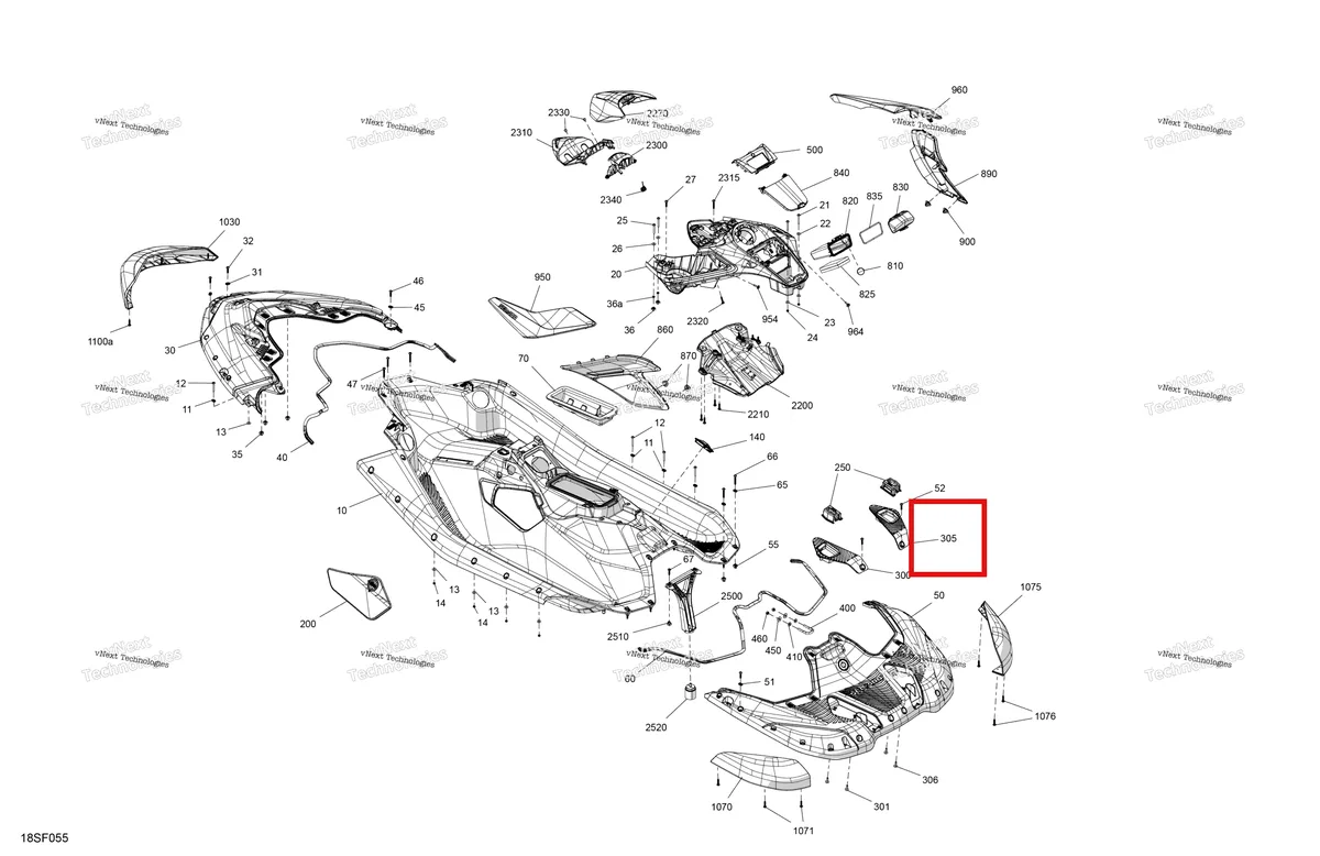 Схема применяемости: Правый LINQ опора Sea-Doo Spark 900 ACE Base (2026) (291006029)