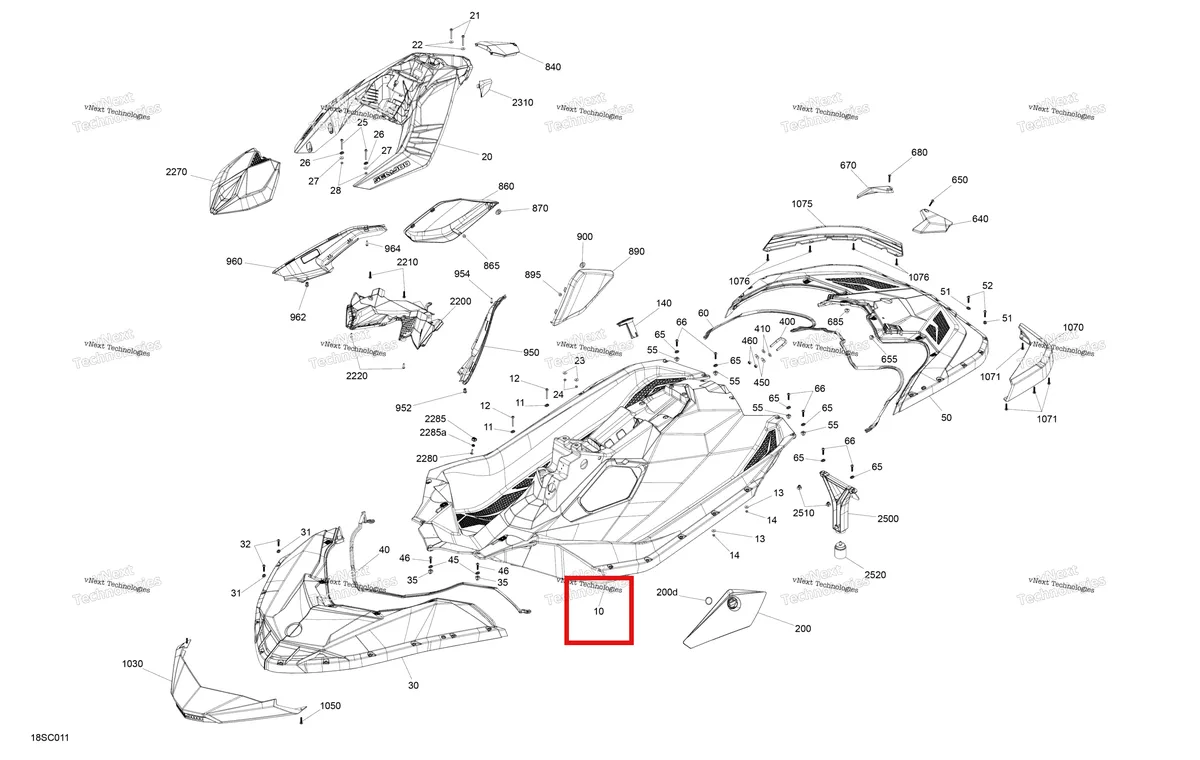 Схема применяемости: Центральный корпус Sea-Doo Spark 60 (2023) (291006043)