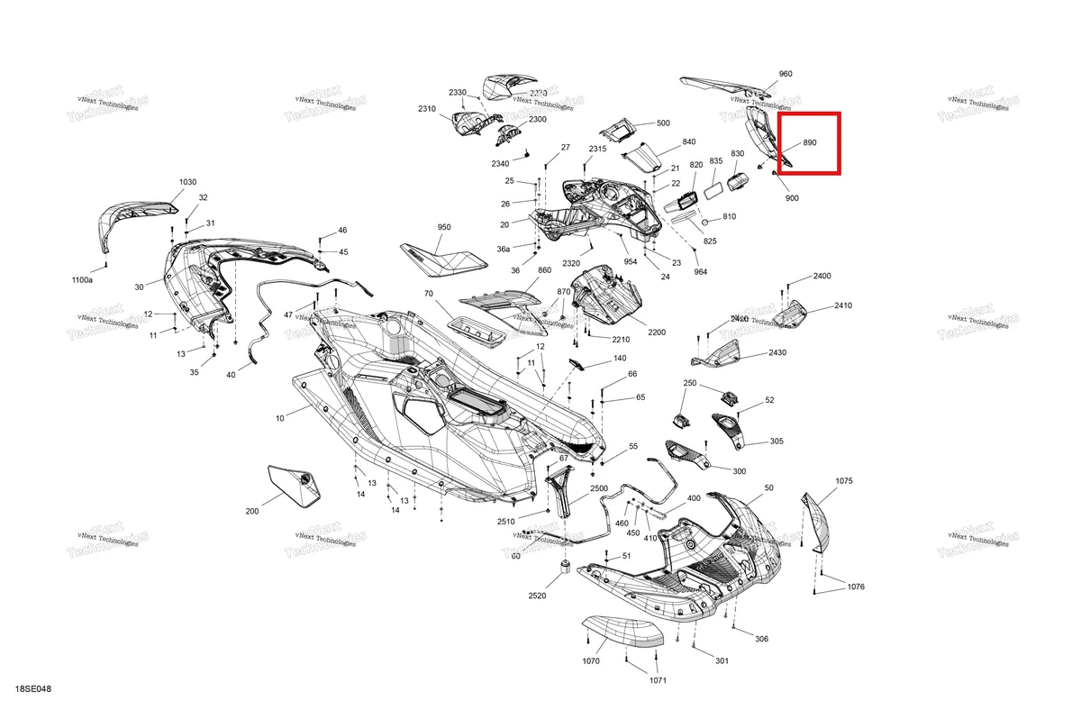 Деталь 291006385 на схеме узла 2025 Sea-Doo SPARK - TRIXX - 1UP - 67SL - Northern Lichen Body - System