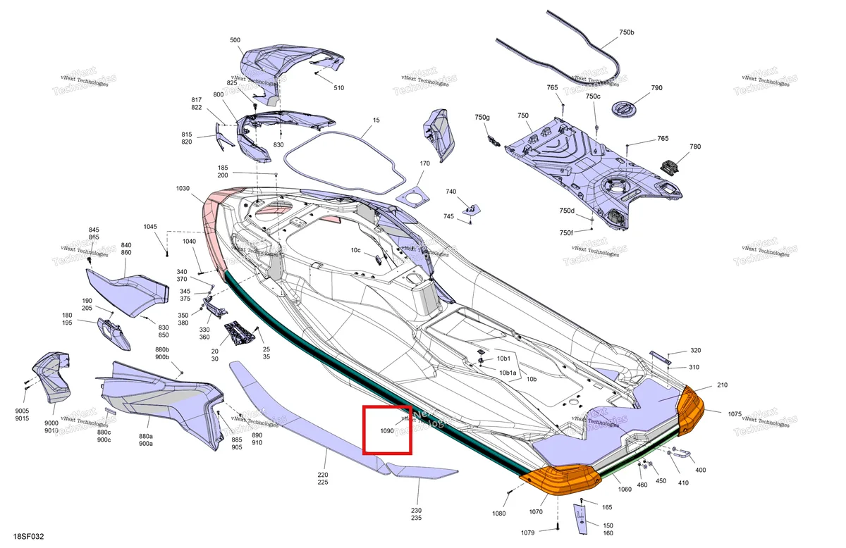 Деталь 291006726 (Lateral бампер Sea-Doo GTX 325 Limited (2026) (291006726)) на схеме узла - 25TD - Bright White Body - System