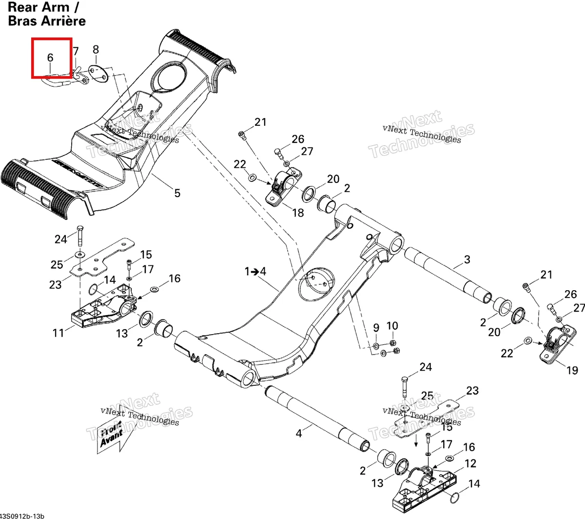 Деталь 292000011 на схеме узла 2009 Sea-Doo GTX LIMITED iS 255 Suspension , Rear Arm