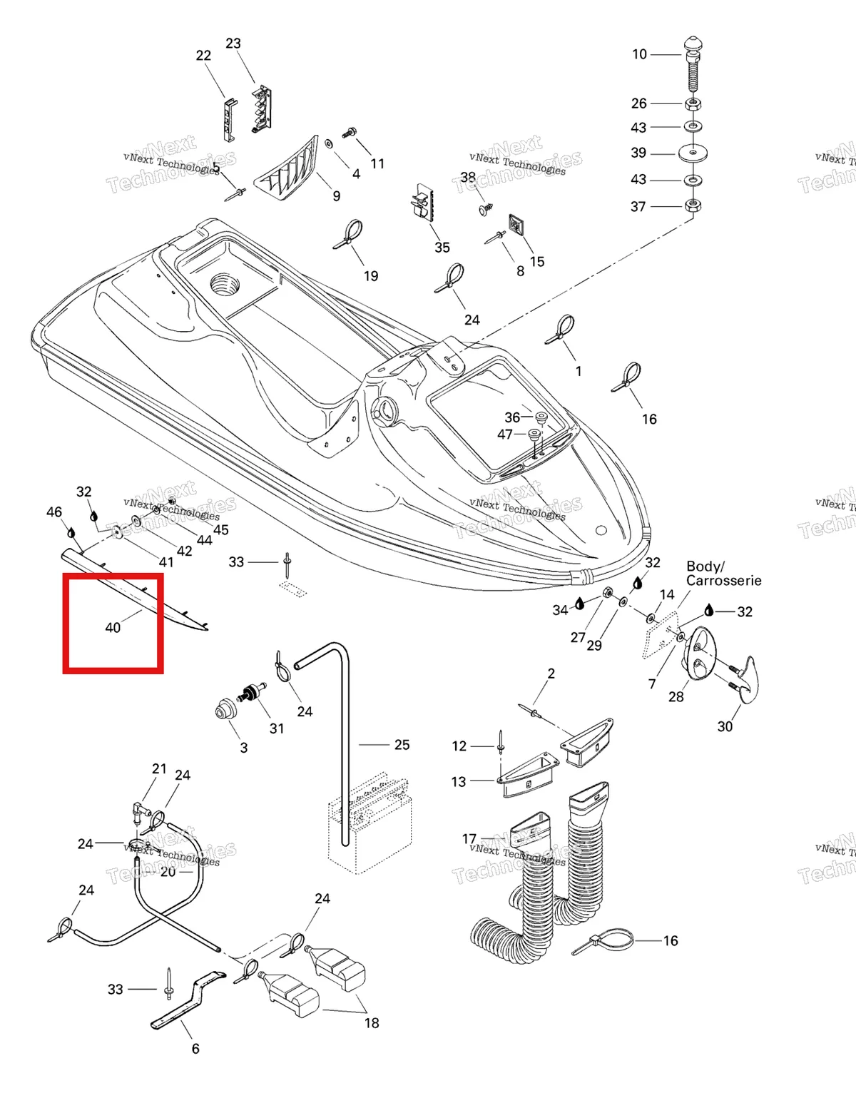 Деталь 292000199 на схеме узла 1997 Sea-Doo SP, 5879 Body