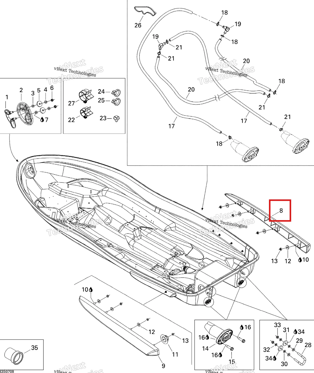 Деталь 292000411 на схеме узла 2007 Sea-Doo 3D 947 DI Hull