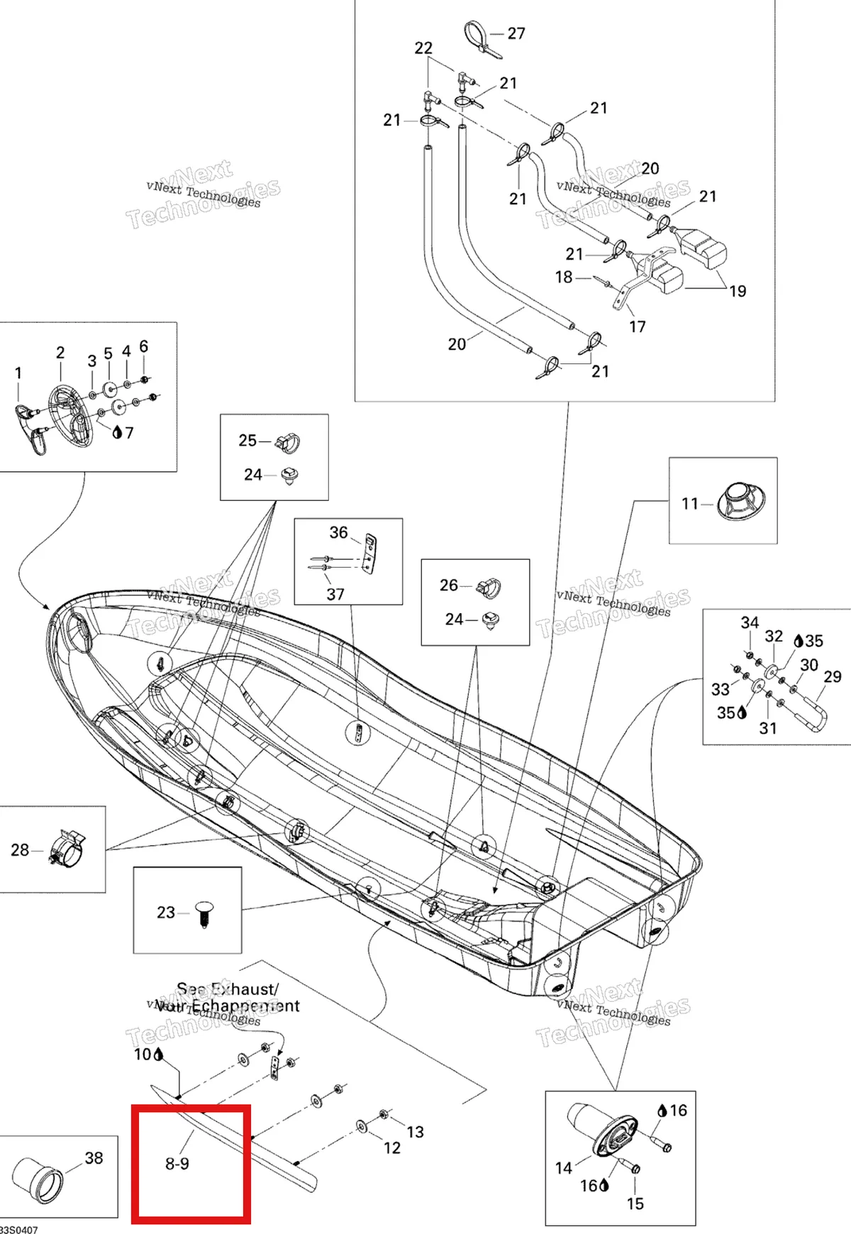 Деталь 292000412 на схеме узла 2004 Sea-Doo 3D RFI Hull