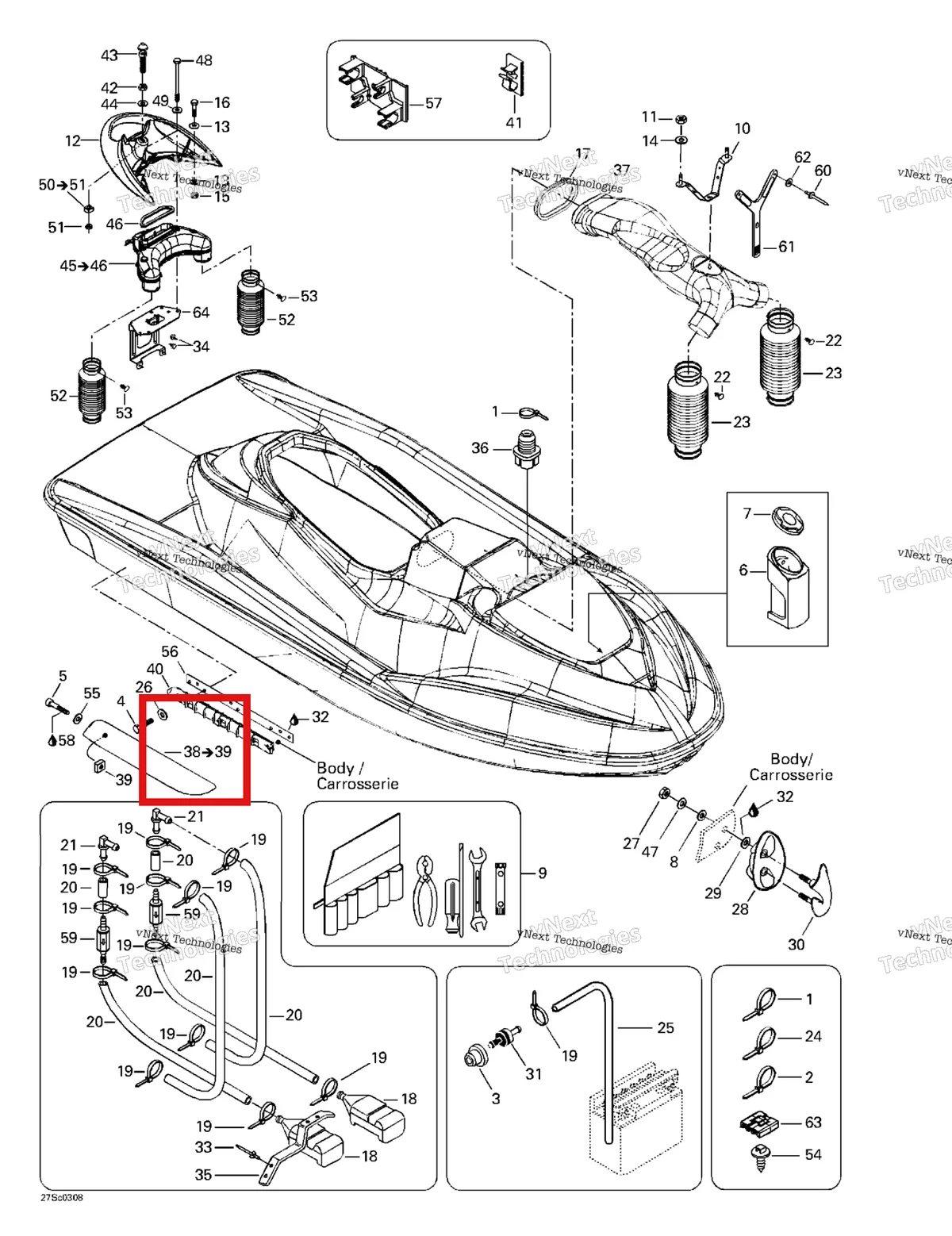 Деталь 292000616 на схеме узла 2003 Sea-Doo RX DI, 6122/6123 Body, Front View