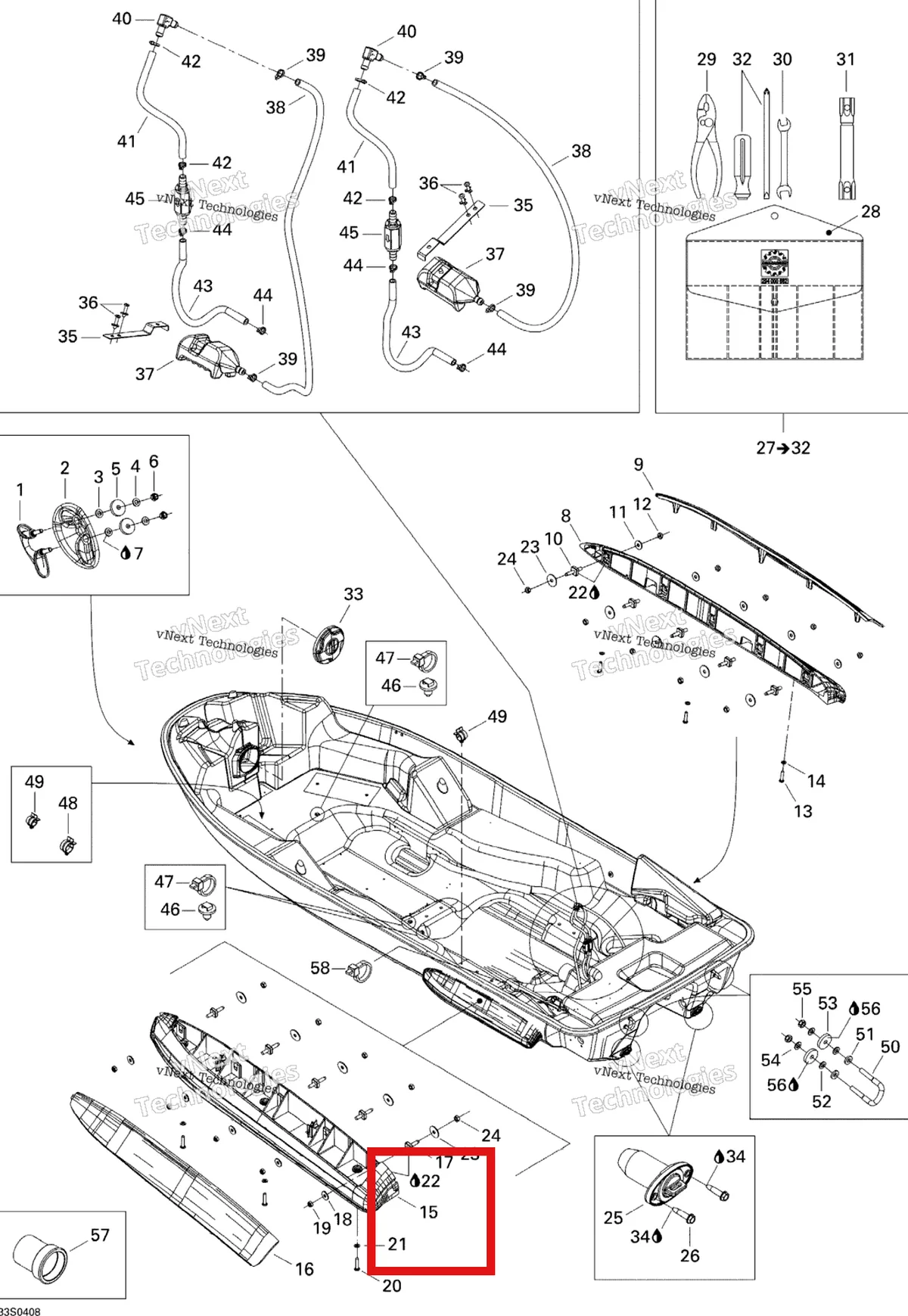 Деталь 292000816 на схеме узла 2004 Sea-Doo RXP Hull