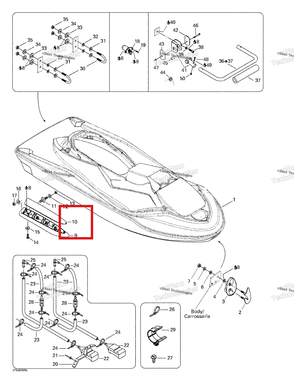 Деталь 292000817 на схеме узла 2003 Sea-Doo GTX 4-TEC Wake Hull