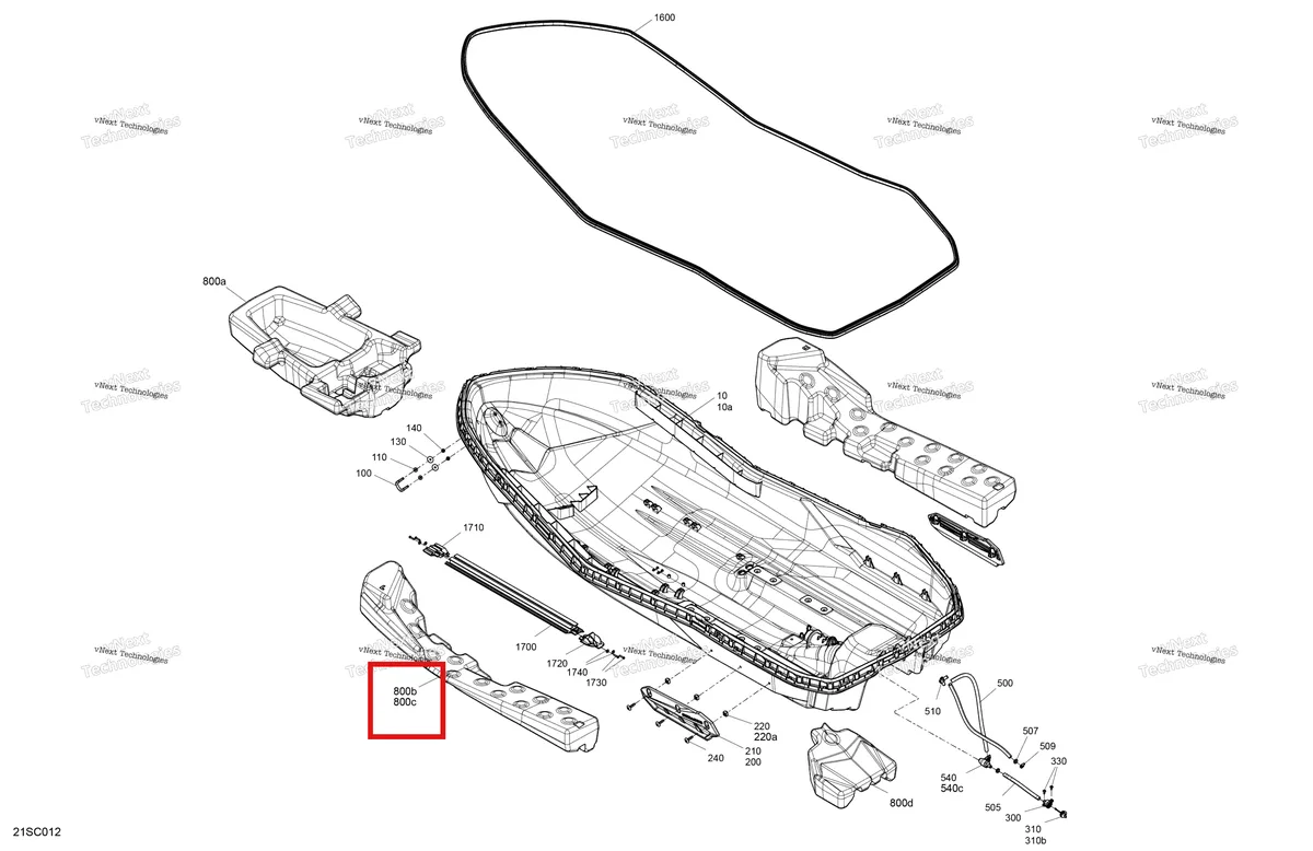 Схема применяемости: Правый поплавок Sea-Doo Spark (2016) (292001468)