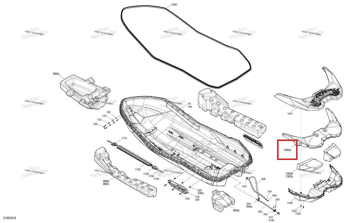Схема применяемости: Задний Deck Extension поплавок Sea-Doo Spark (2016) (292001504)