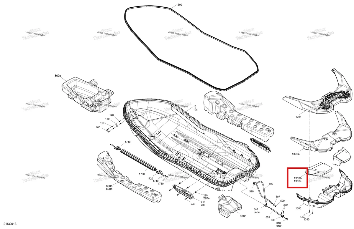Схема применяемости: Левый Extension поплавок Sea-Doo Spark (2016) (292001505)