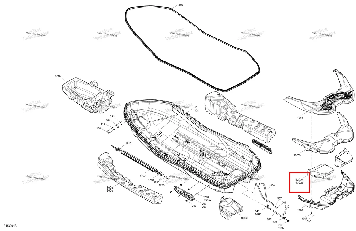 Схема применяемости: Правый Extension поплавок Sea-Doo Spark (2016) (292001506)