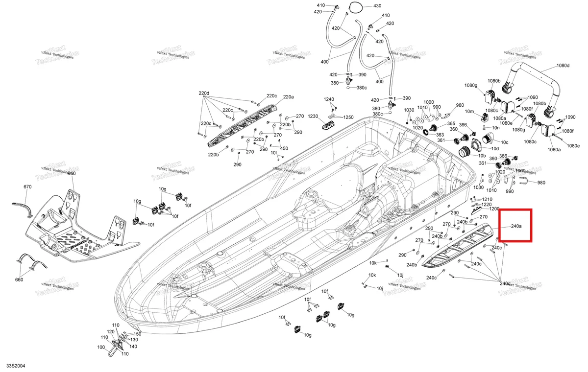 Схема применяемости: 292001877 Левый Sponson модель RXT Sea-Doo RXT (2016+) 292001513 