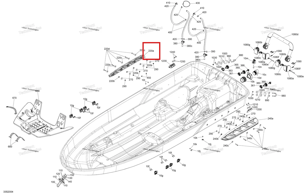 Схема применяемости: 292001878 Правый Sponson модель RXT Sea-Doo RXT (2016+) 292001514 