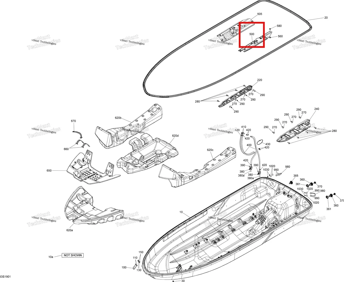 Деталь 292001961 на схеме узла 2019 Sea-Doo WAKE 155 Hull