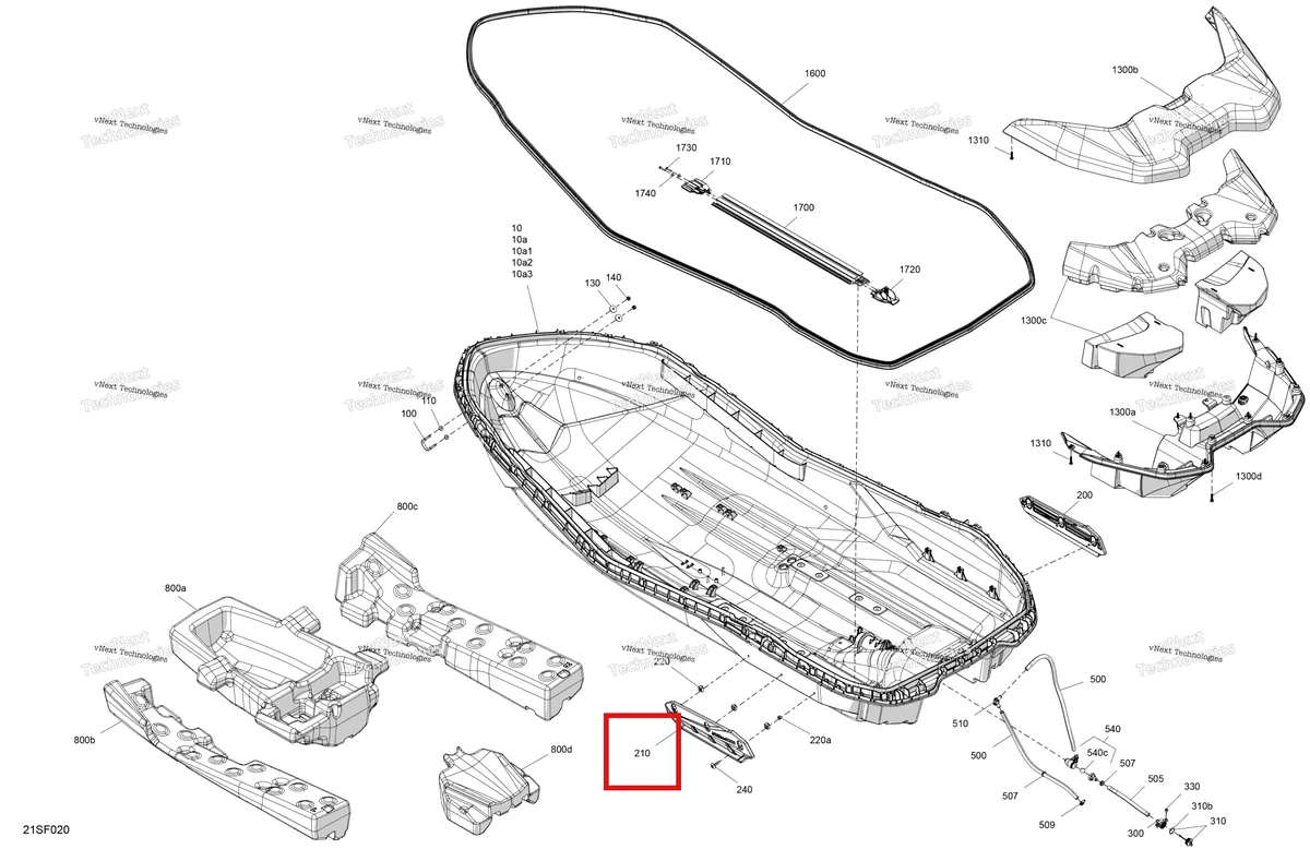 Схема применяемости: Левый Sponson Sea-Doo Spark 900 ACE (2018) (292002008)