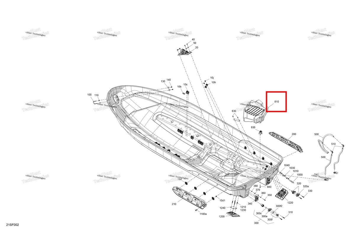 Деталь 292002011 (Радиатор поплавок Sea-Doo GTX 230 (2023) (292002011)) на схеме узла 2026 Sea-Doo GTX - 230 - STD - 12TA - Blue Abyss - Audio Body - Hull