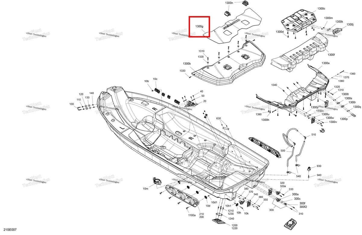 Деталь 292002210 на схеме узла 2025 Sea-Doo FISH PRO SPORT - 170 - Fish - 18SB - Bright White - Audio Body - Hull