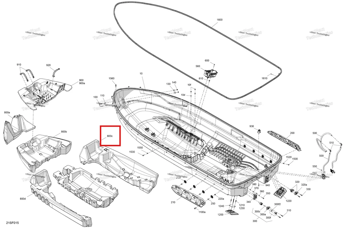 Деталь 292002229 (Правый Center поплавок Hull Sea-Doo GTR 300 X (2026) (292002229)) на схеме узла 2026 Sea-Doo GTI - 170 - SE - 30TF - Teal Blue Metalic Body - Hull