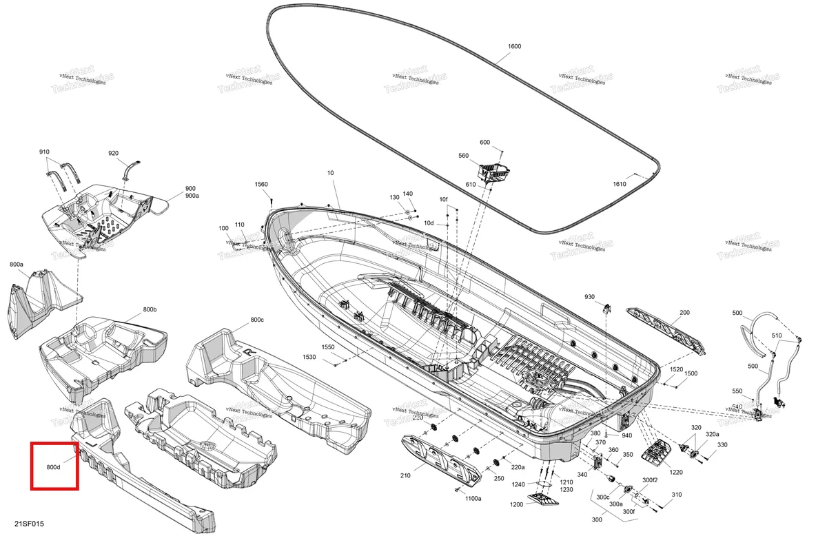 Деталь 292002230 (Левый Center поплавок Hull Sea-Doo GTR 300 X (2026) (292002230)) на схеме узла 2026 Sea-Doo GTI - 170 - SE - 30TF - Teal Blue Metalic Body - Hull