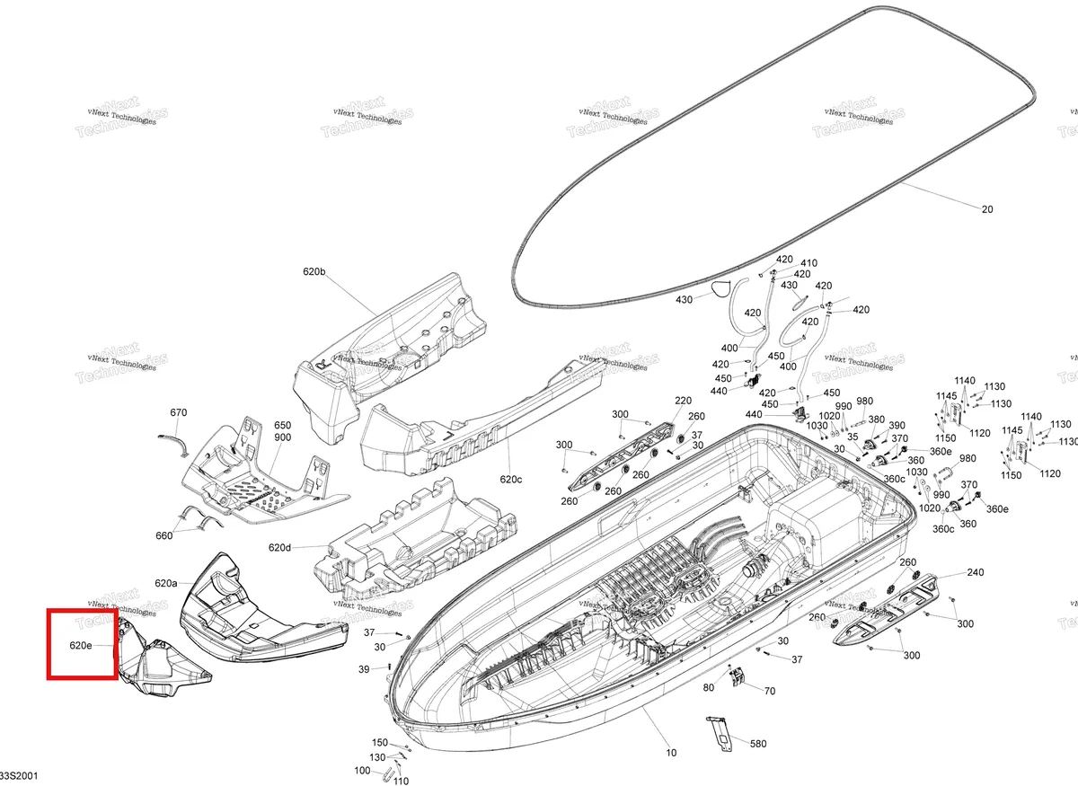 Деталь 292002405 (Поплавок Hull передний верхний Sea-Doo GTR 300 X (2026) (292002405)) на схеме узла 2020 Sea-Doo GTI 90 Hull