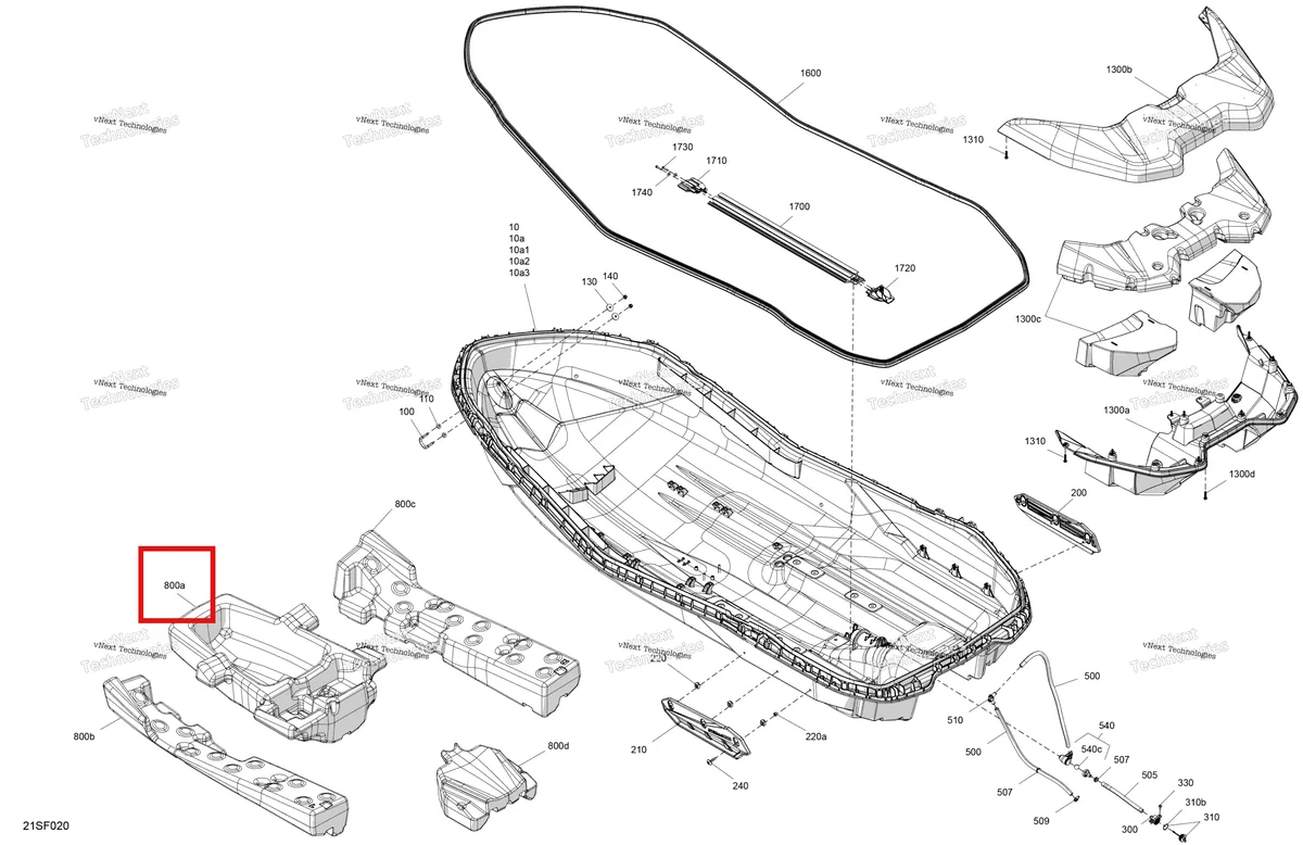 Схема применяемости: Передний Hull поплавок Sea-Doo Spark 900 ACE Base (2026) (292002593)