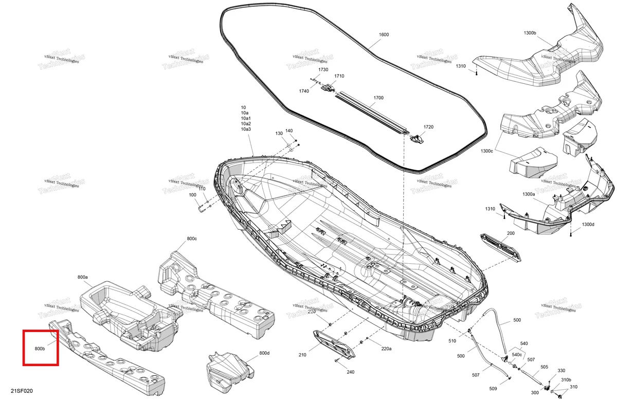 Схема применяемости: Левый Hull поплавок Sea-Doo Spark 900 ACE Base (2026) (292002594)