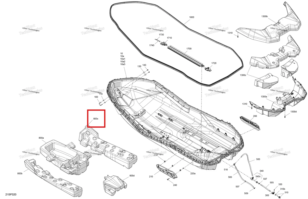 Схема применяемости: Правый Hull поплавок Sea-Doo Spark 900 ACE Base (2026) (292002595)