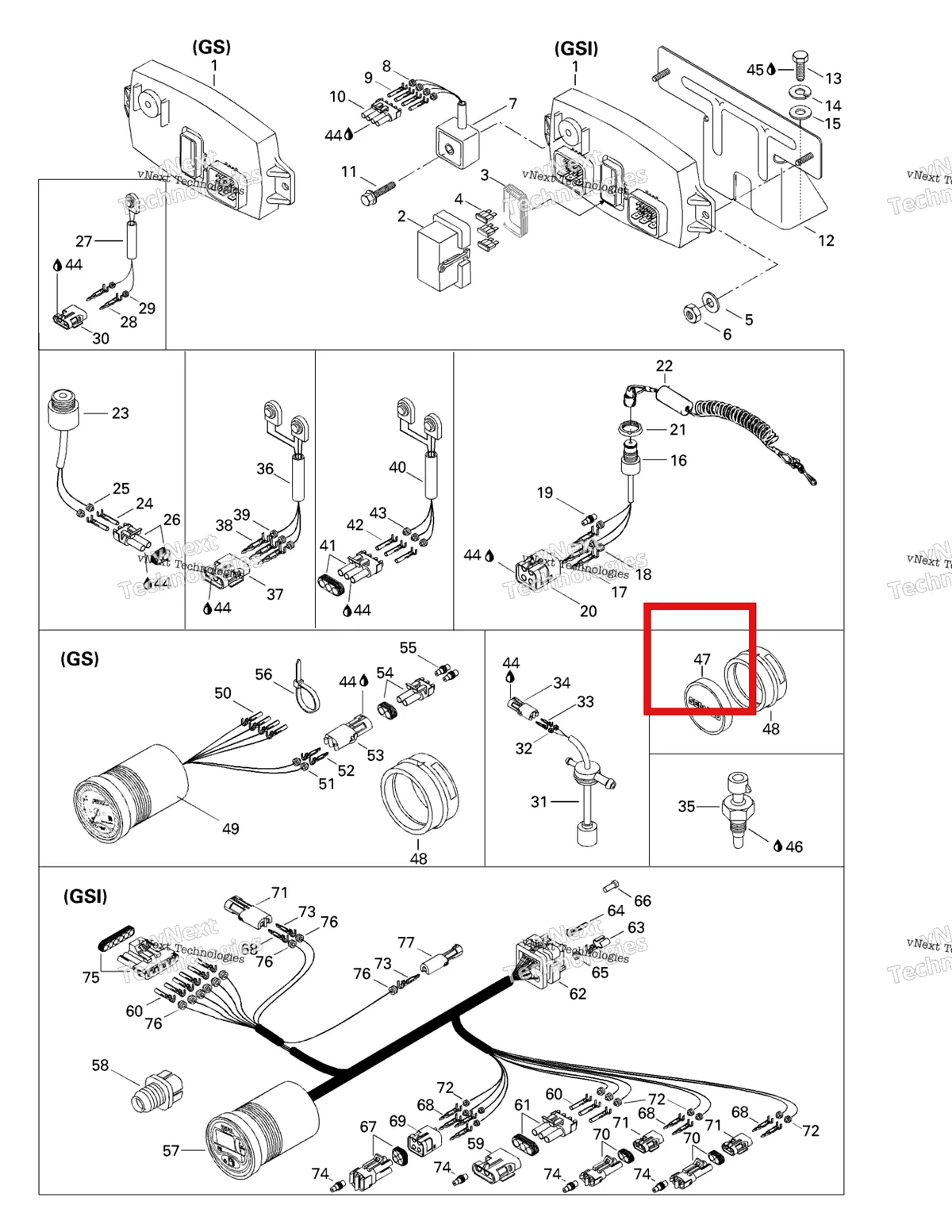 Деталь 293000067 на схеме узла 1997 Sea-Doo GS,5621/GSI, 5622 Electronic Module And Electrical Accessories