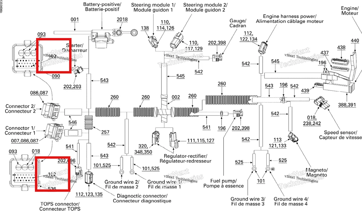Деталь 293000070 на схеме узла 2006 Sea-Doo GTI Rental Electrical Harness Main Harness