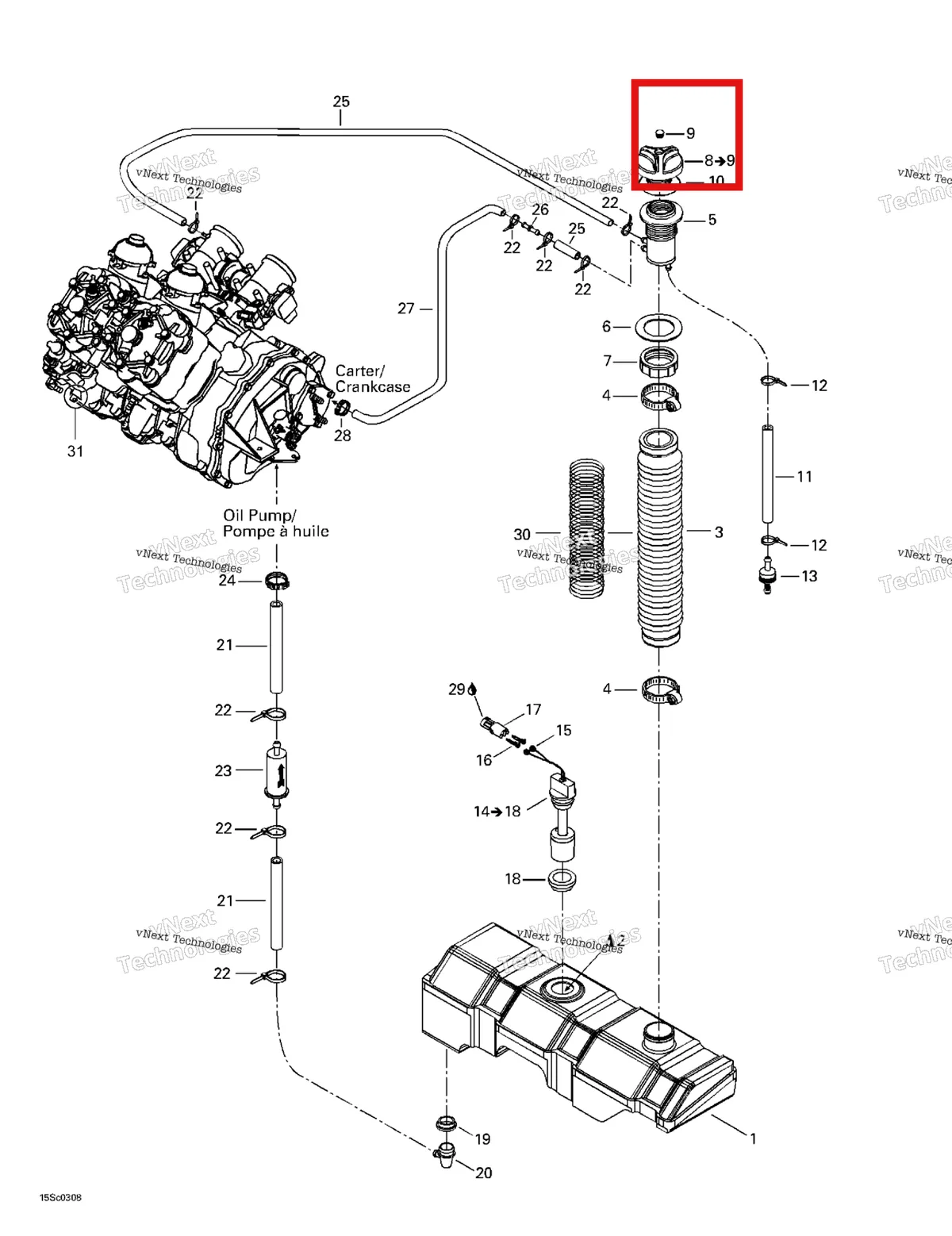 Деталь 293000076 на схеме узла 2003 Sea-Doo RX DI, 6122/6123 Oil Injection System
