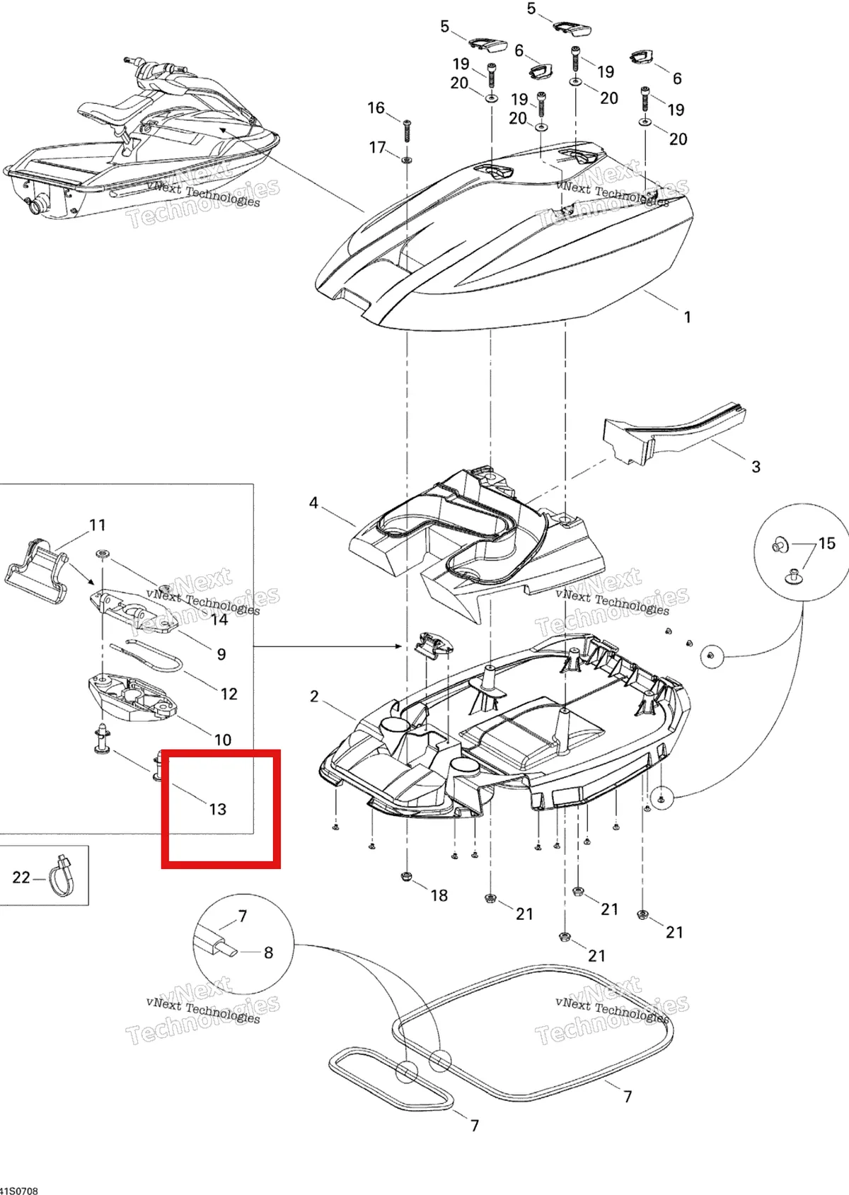 Деталь 293150074 на схеме узла 2007 Sea-Doo 3D 947 DI Engine Cover