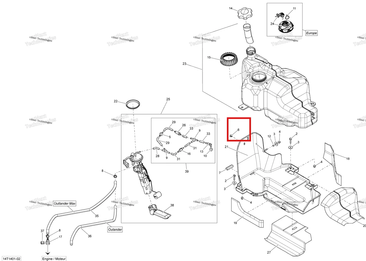 Деталь 293150168 на схеме узла 2014 Can-Am OUTLANDER 400 EFI, STD, XT Fuel System