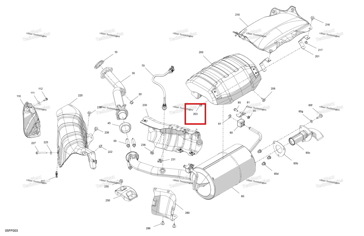 Деталь 293150310 (Вытяжная заклёпка Can-Am Outlander 4x4 XT 1000R (2025) (293150310)) на схеме узла 2026 Can-Am OUTLANDER - 4X4 - STD - 700 - 1CTC - Legion Red Engine - Exhaust