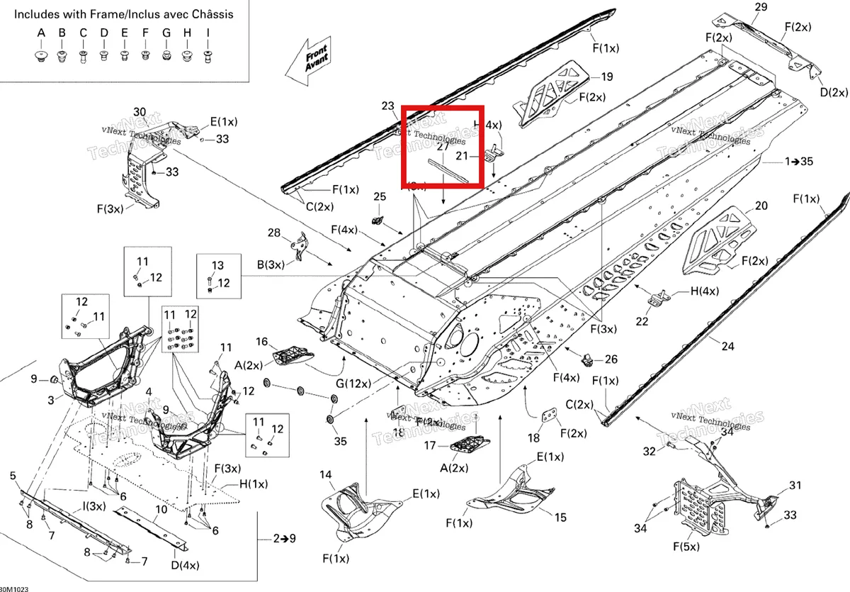 Деталь 293200105 (Прокладка) на схеме узла 2010 Ski-Doo Grand-Touring Sport 550F Frame