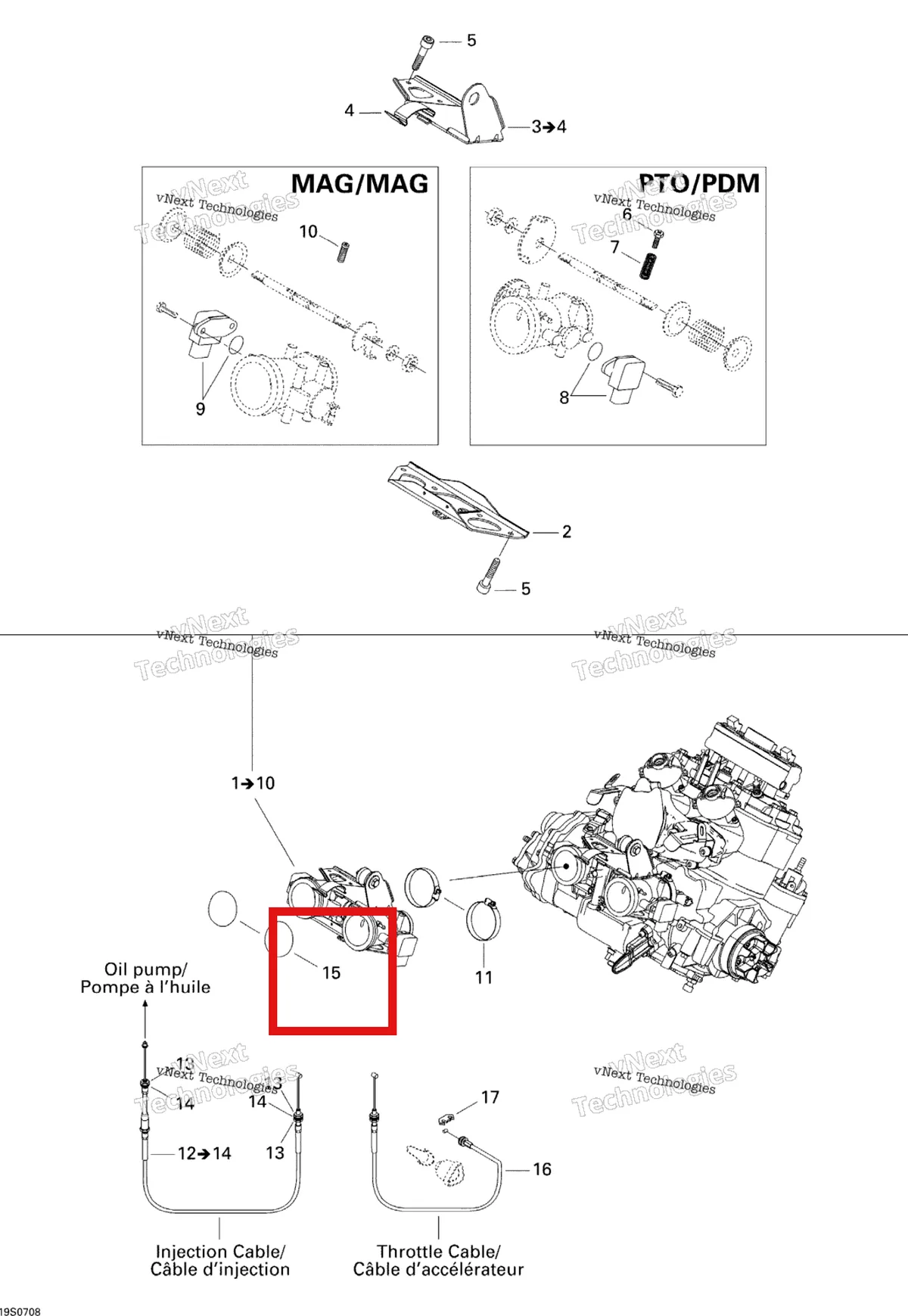 Деталь 293250065 на схеме узла 2007 Sea-Doo 3D 947 DI Throttle Body