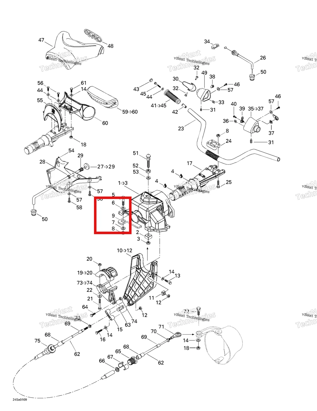 Деталь 293250069 на схеме узла 2001 Sea-Doo GS, 5518/5519 Steering System