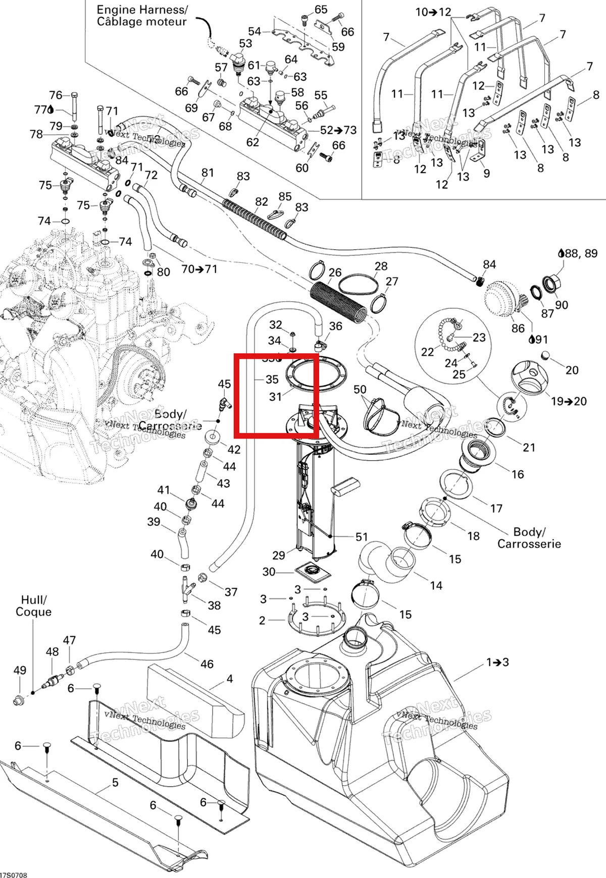 Деталь 293250088 на схеме узла 2007 Sea-Doo 3D 947 DI Fuel System