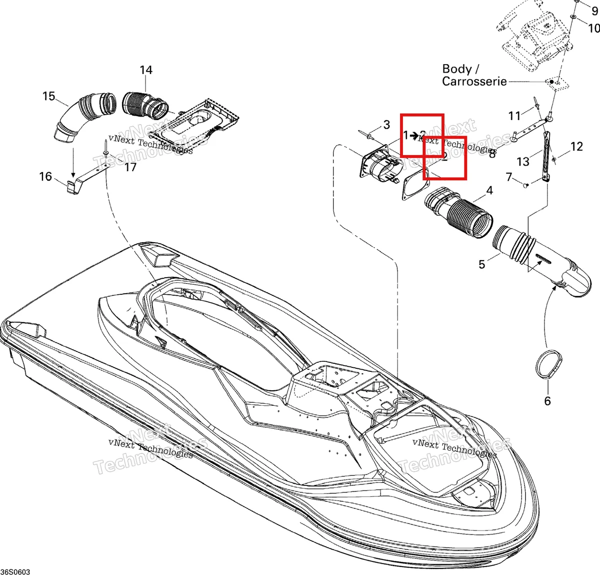 Деталь 293250128 на схеме узла 2006 Sea-Doo GTX 4-TEC SC Ventilation