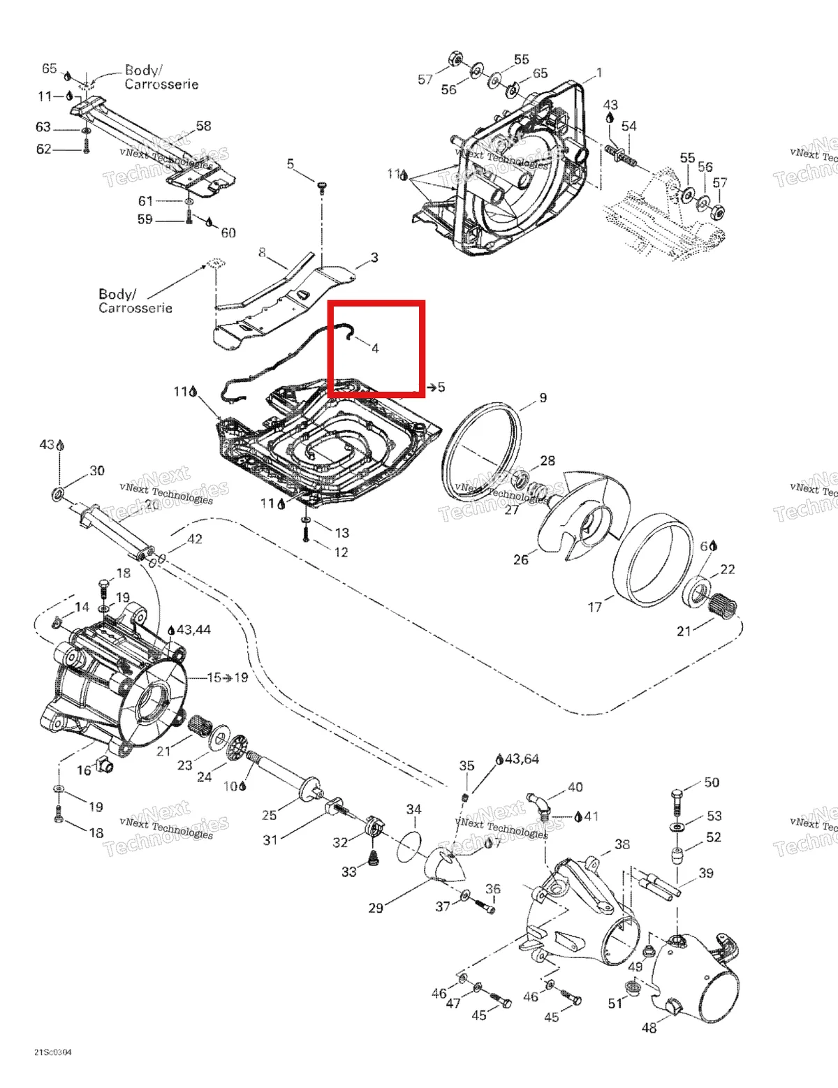 Деталь 293250129 на схеме узла 2003 Sea-Doo GTX DI, 6118/6119 Propulsion System