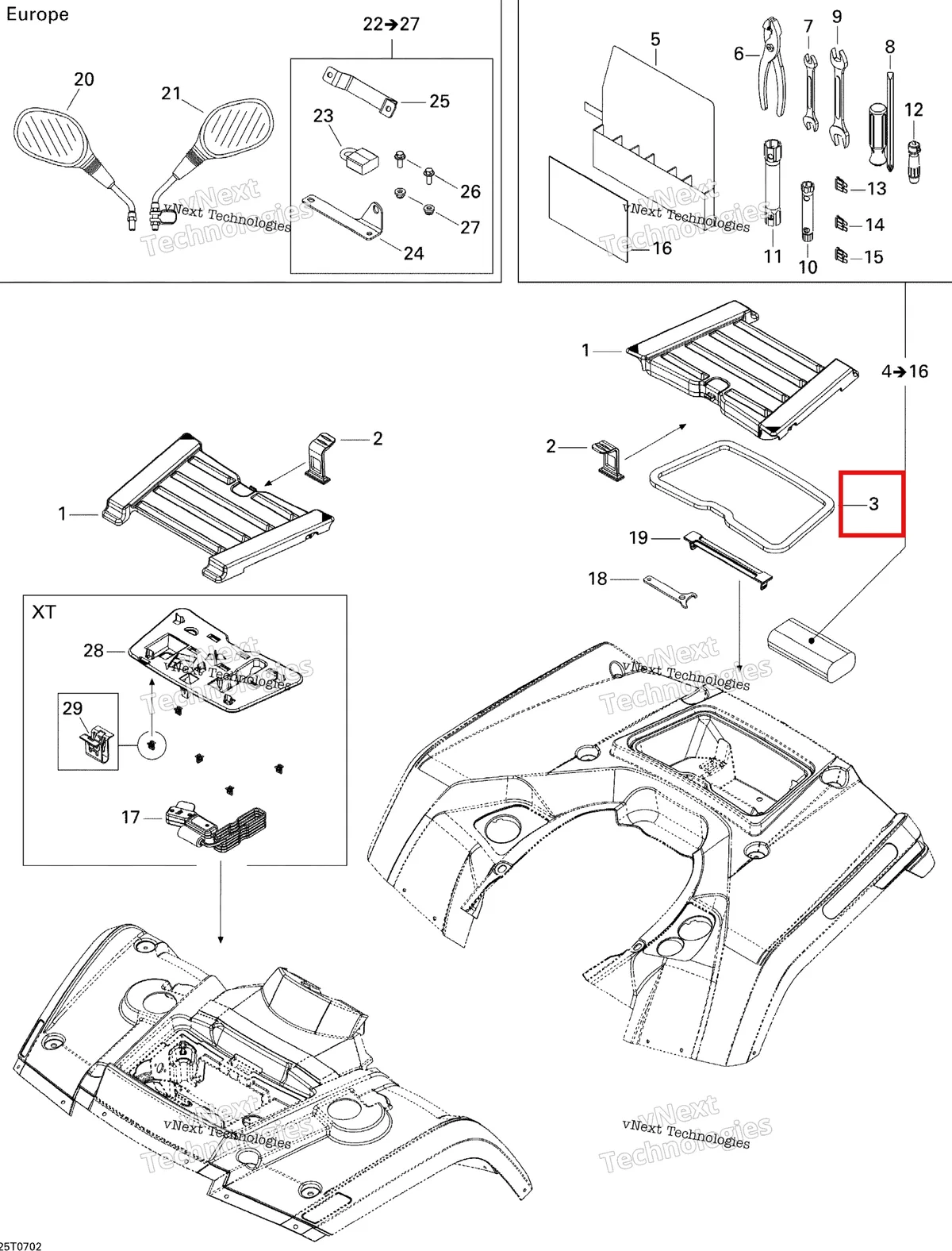 Деталь 293250160 на схеме узла 2007 Can-Am Outlander 400 STD 4 X 4 Front And Rear Trays Std