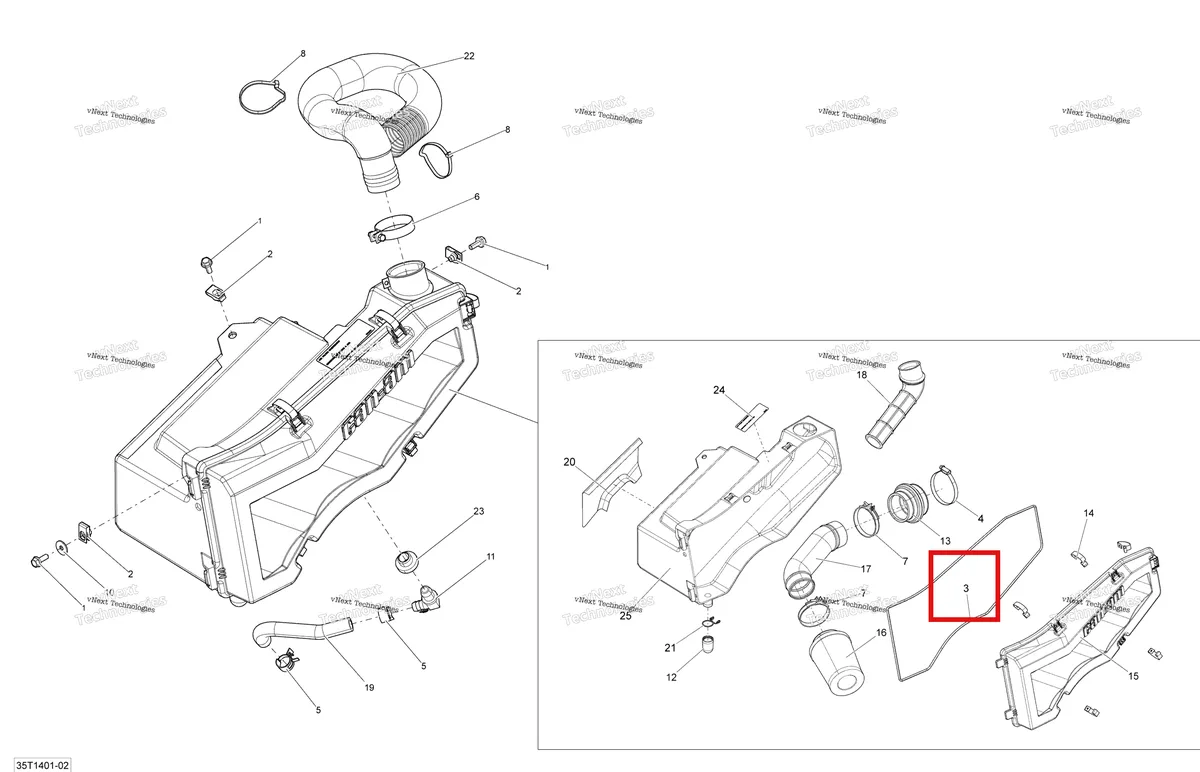 Деталь 293250178 на схеме узла 2014 Can-Am OUTLANDER 400 EFI, STD, XT Air Intake Silencer