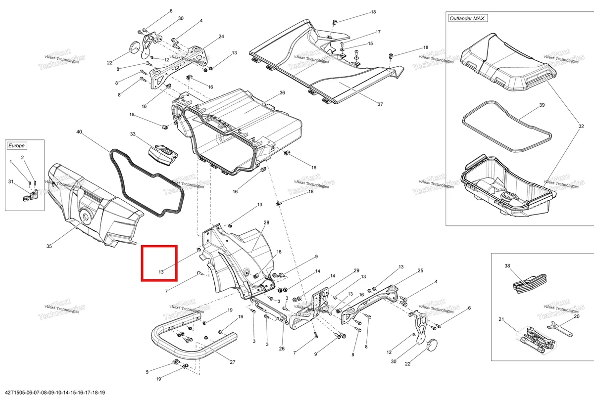 Деталь 293250275 на схеме узла 2015 Can-Am OUTLANDER 1000 EFI XMR Rear Cargo Box