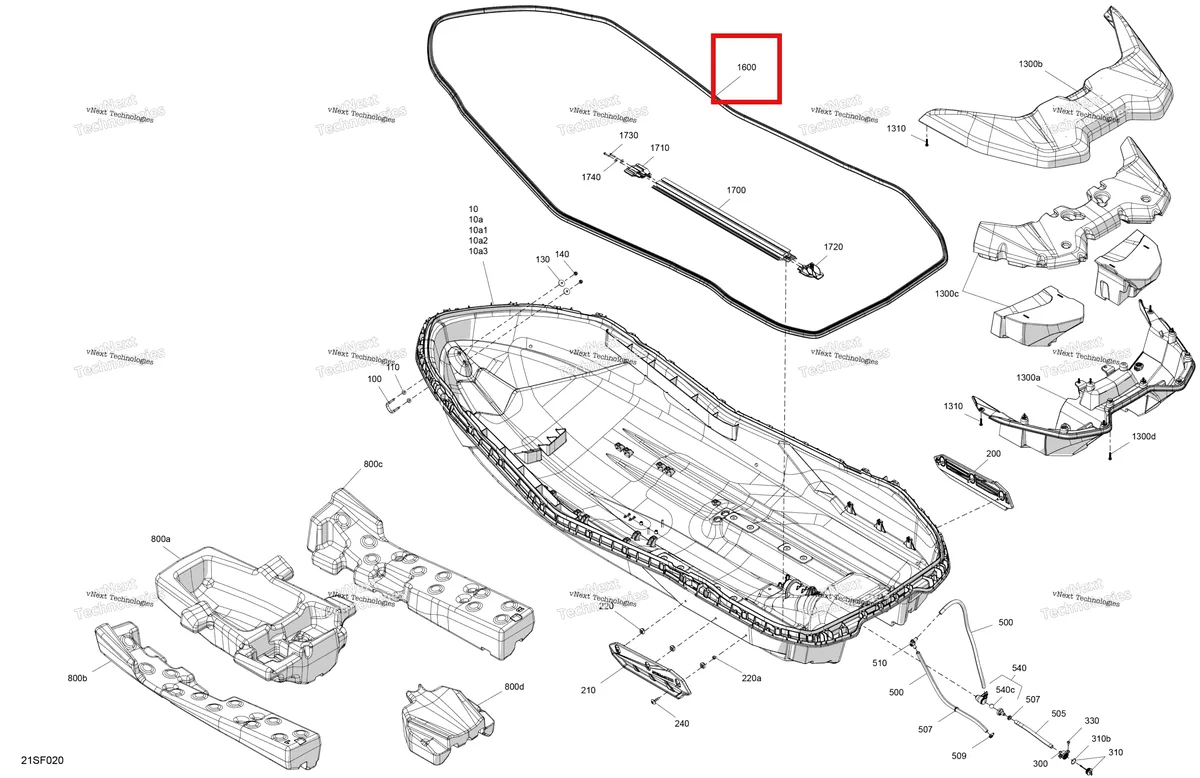Деталь 293250338 на схеме узла 2026 Sea-Doo SPARK - 900 HO ACE - TRIXX - 66TB - Gulfstream Blue - 3UP Body - Hull