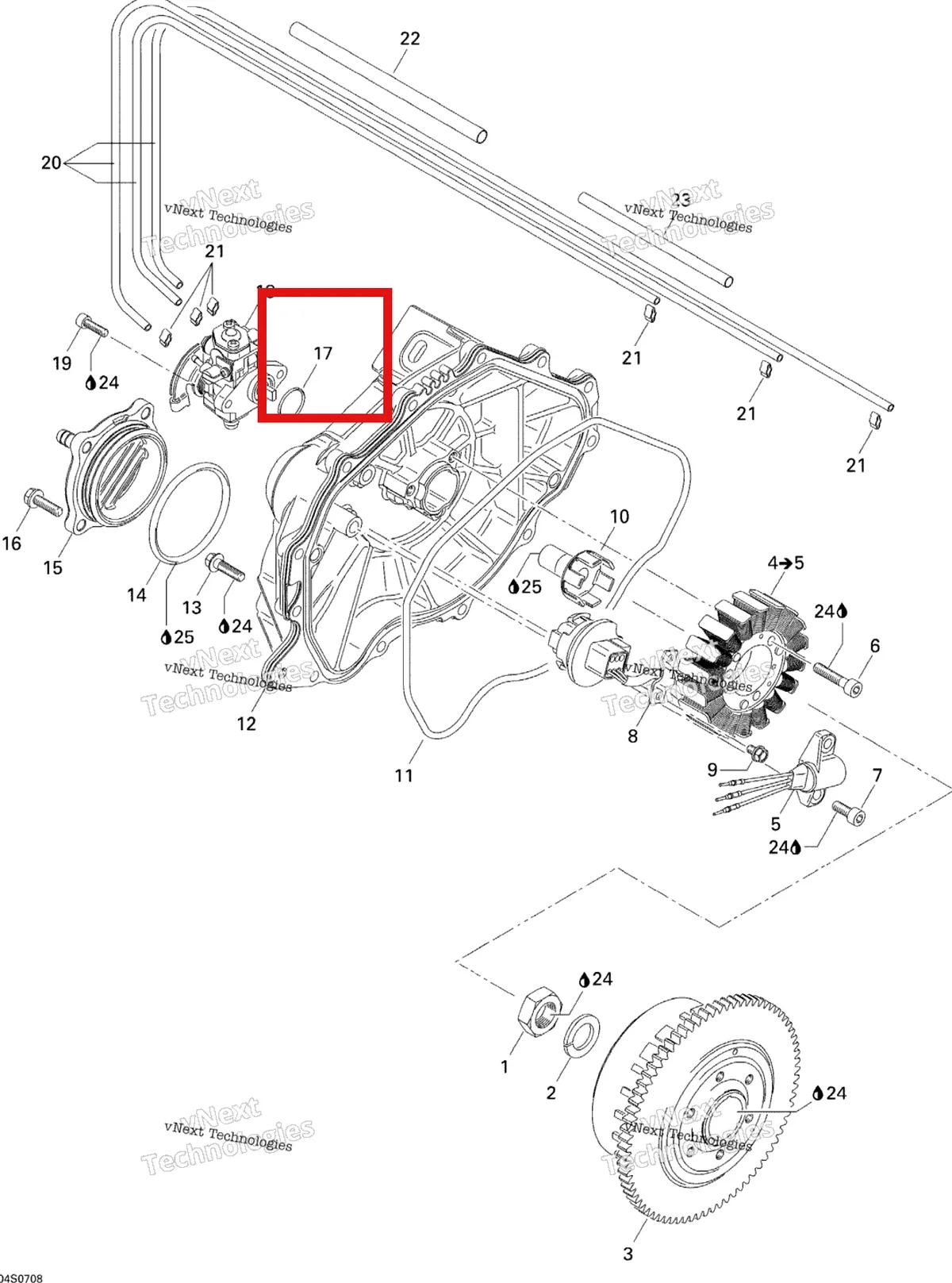Деталь 293300018 на схеме узла 2007 Sea-Doo 3D 947 DI Magneto And Oil Pump