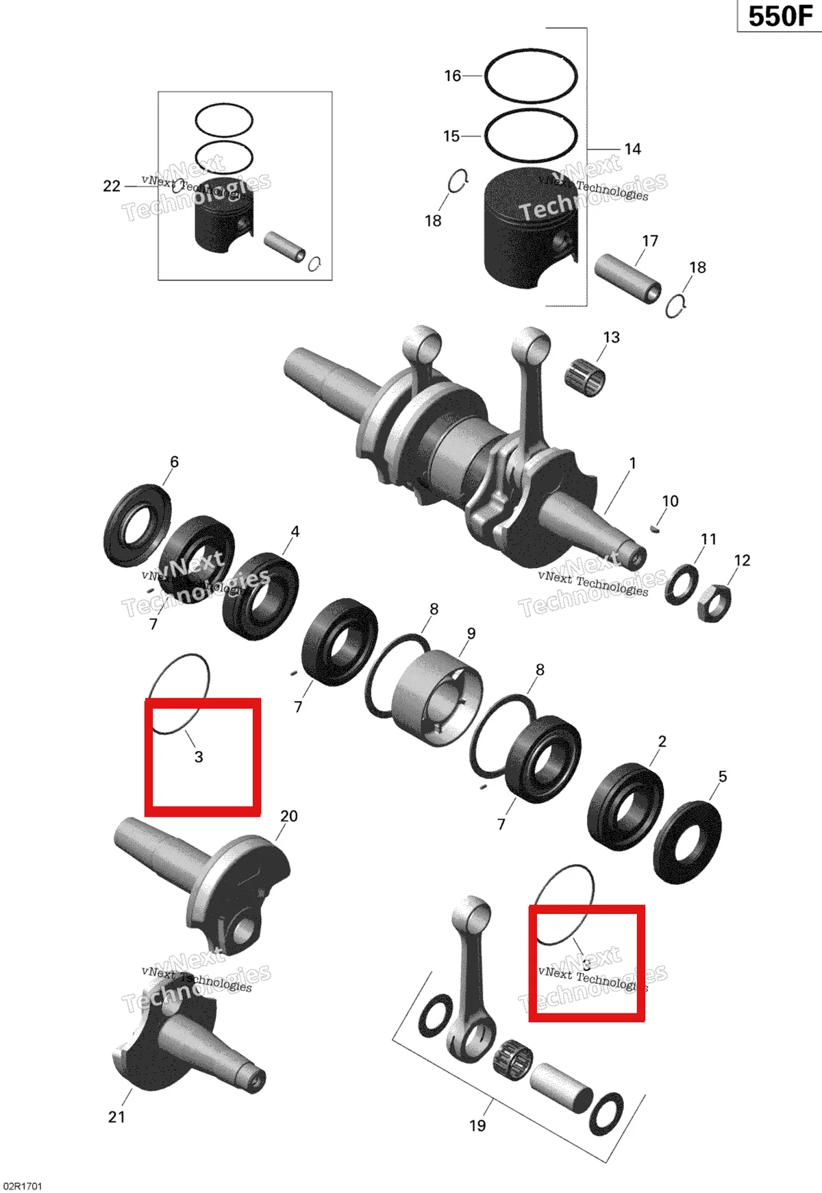 Деталь 293300022 (Уплотнительное кольцо) на схеме узла 2020 Ski-Doo TUNDRA 550F Engine - Crankshaft And Pistons - 550F